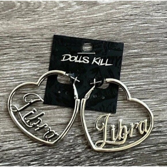 Dolls Kill Libra Horoscope Heart Dangle Women’s Earrings Silver Round Punk NWT - Picture 2 of 6